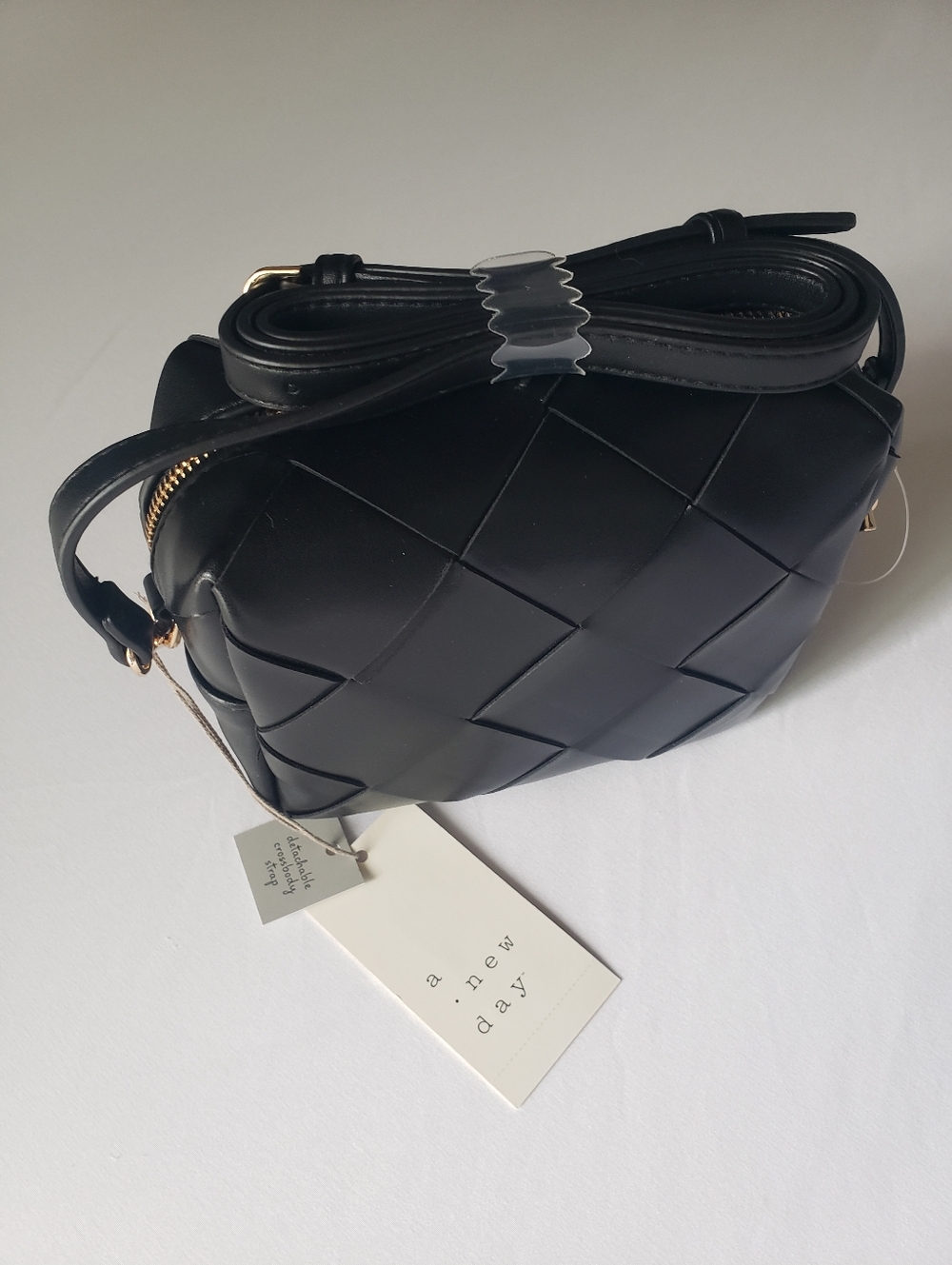 A New Day Black Woven Crossbody Purse Detachable Strap
